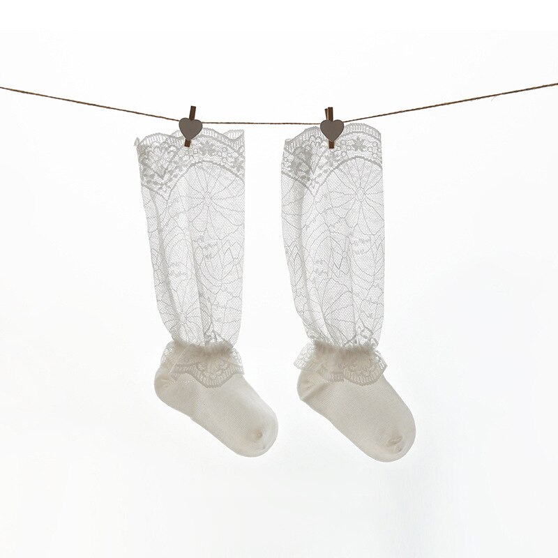 Balleenshiny Sommer Baby Anti-moskito Spitze Baby Socken Dünne Abschnitt Gittergewebe Atmungs Gekämmte Baumwolle freundlicher Mädchen Lange Rohr Knie socken: 2 / 8x18cm Pro 0-6Monat