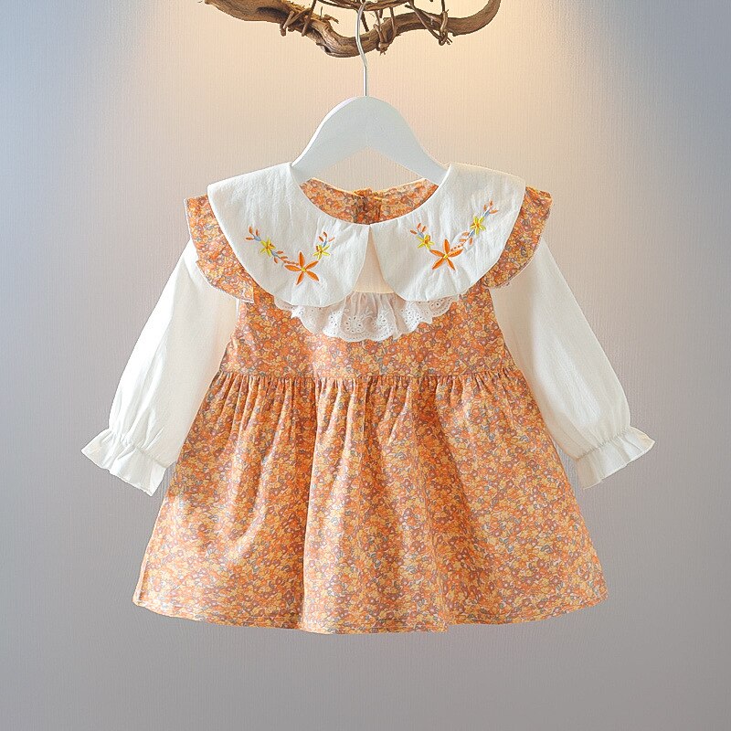 Jurk Voor Jaar 2022 Lange Mouwen Jurk Voor Meisje Bloem Boog Kid Kleding 2 3 4 5 6 Jaar baby Tutu Verjaardag Outfit Party Wear: Oranje / 80cm