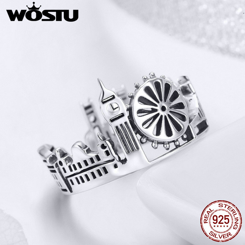 Wostu Top 925 Sterling Zilver London City Ringen Voor Vrouwen Romantische Vintage Ring Mode Punk Partij Sieraden Beste Cadeau CQR474