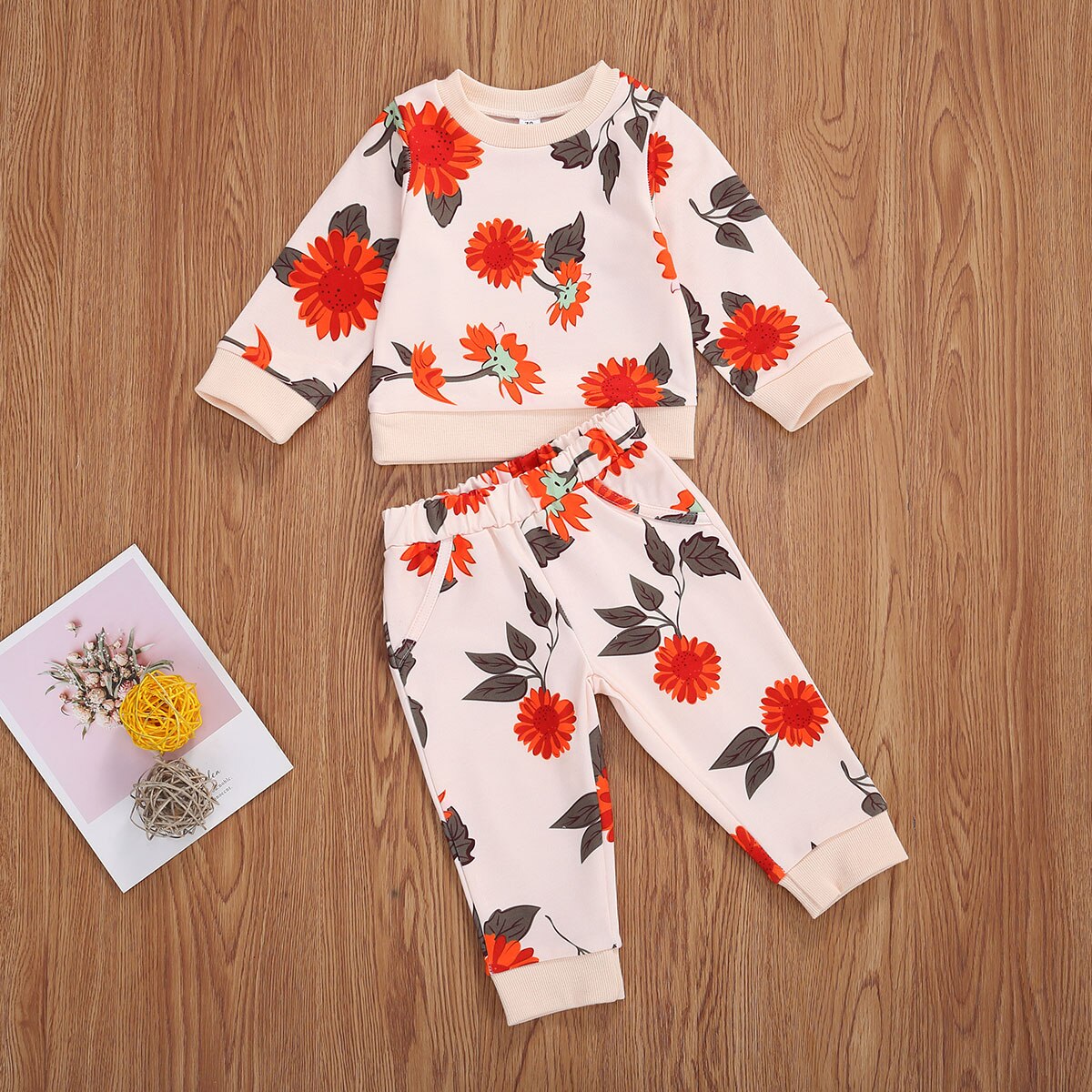 0-24m efterår baby piger drenge tøj sæt blomster print langærmet pullover sweatshirts toppe bukser