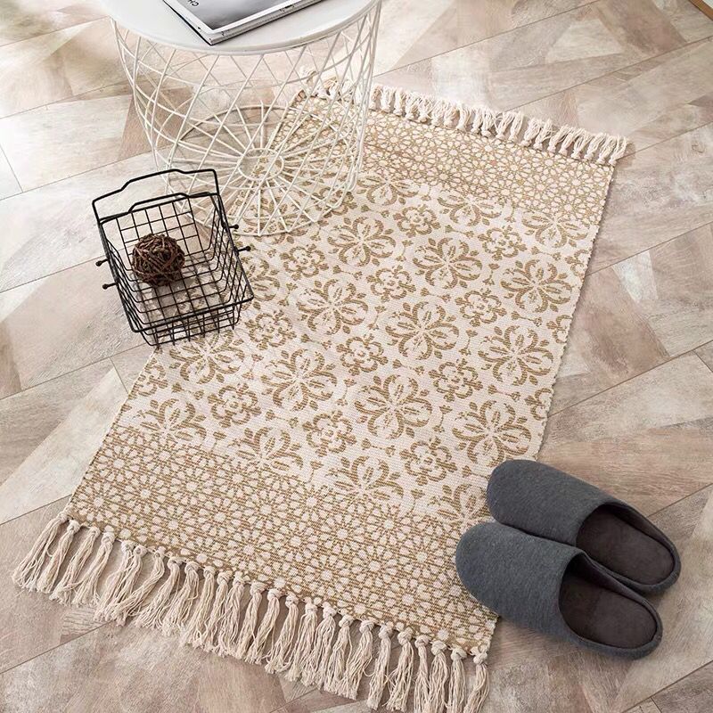 Ins etnisk stil vævet linned bomulds rektangel tæppe mat til stue håndmad lille tæppe soveværelse sengelinned fodpude vaskbar