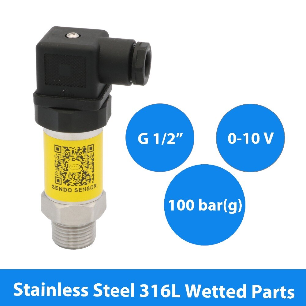 100 bar gauge pressure sensor 0 10 Volt, 12 24 30V DC excitation, 0 1450 psi pressure, G 1 2 inch thread + ss 316L wetted parts