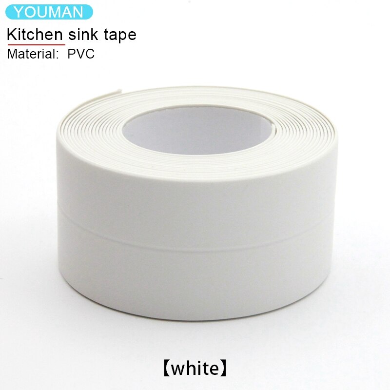PVC 3.2m Crack Self-adhesive Tape For Bathroom and Kitchen Decoration Anti-mildew Waterproof Sealing Sink Tape Wallpaper Border: White 3.8cm
