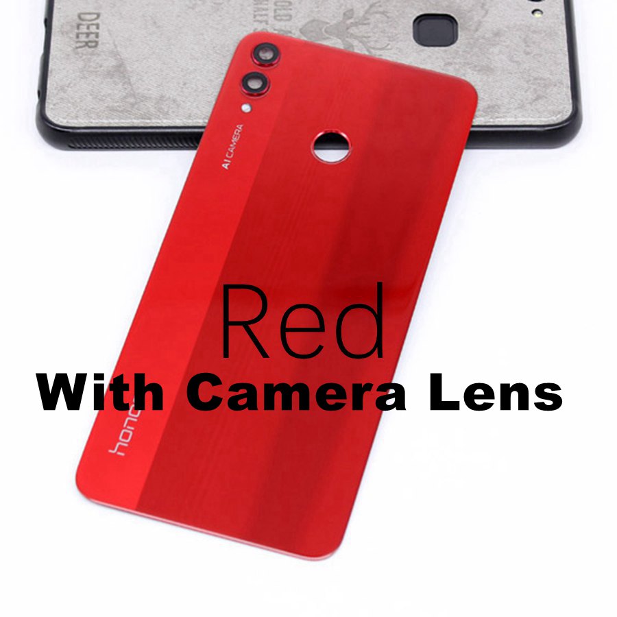 For Huawei Honor 8X Back Glass Battery Cover Panel Rear Door Housing Case Honor 8X Battery Cover With Camera Lens JSN-L21: Red With Lens