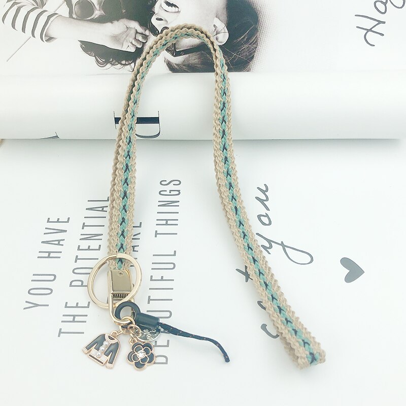 Braided neck rope accessories For iPhone 11 Charm ID card gym key USB badge holder lanyard: Green
