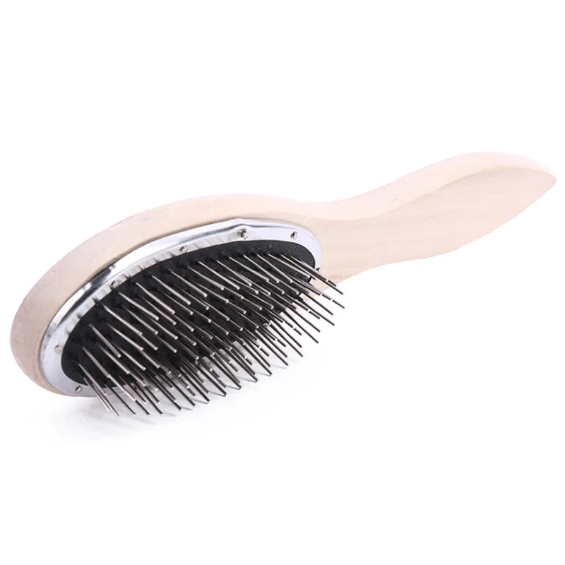 Houten handvat ontwarrende haarborstel Haarpruik Styling Stalen kammen Grove ronde kop Massageborstel Kapper Metalen kam