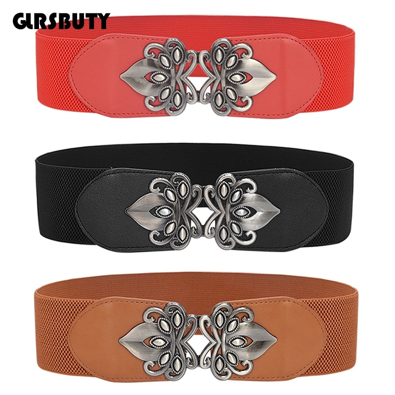 Ceinture élastique large pour femme, ceinture large pour pull et jupe, ceinture cintrée pour robe glrsbuty avec boucle en métal à fleurs, ceinture corset