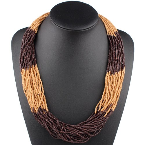 Claire jin håndlavede små perler streng farverig boheme halskæde kvinder choker flerlags halskæder vintage smykker: Kaffe