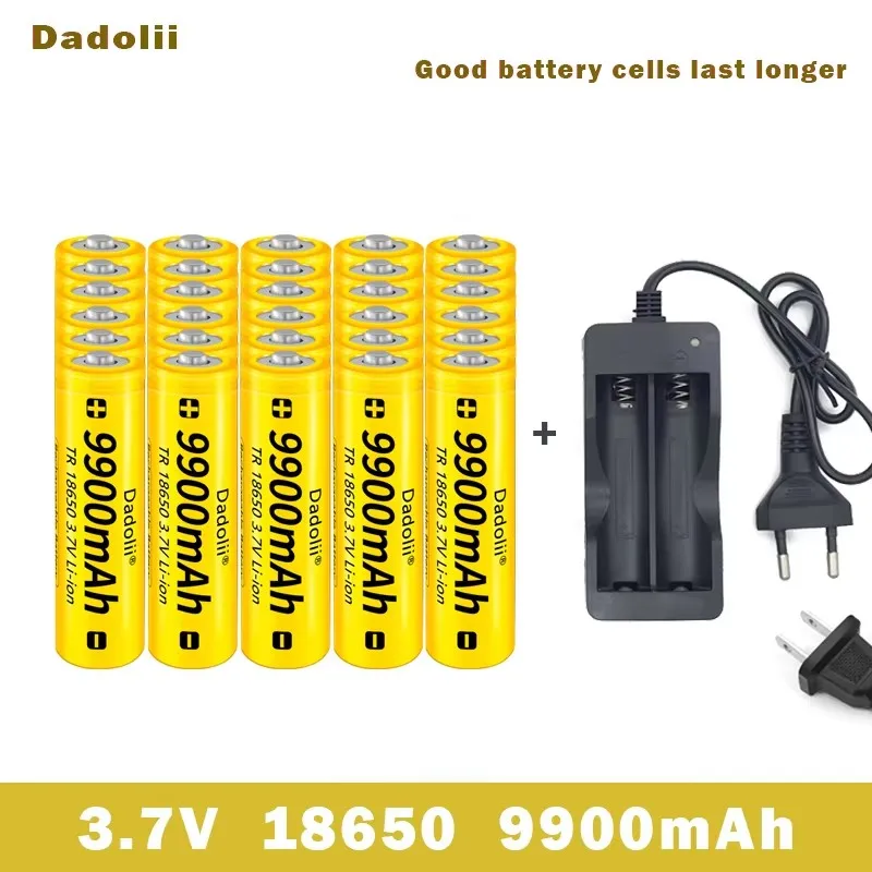 18650 Battery Rechargeable Battery 3.7V 18650 9900mAh Capacity Li-ion Rechargeable Battery For Flashlight Torch Battery+Charger: army green