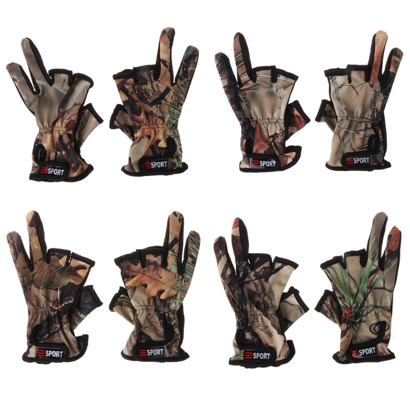 Guantes de pesca con 3 dedos abiertos deportes al aire libre antideslizante transpirable camuflaje