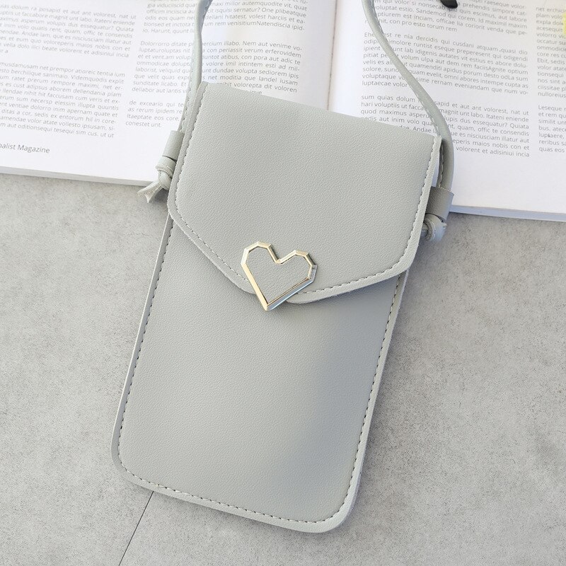 Kvinders berøringsskærm mobiltelefon pung gennemsigtig simpel taske hasp cross tegnebøger smartphone læder skulder lys håndtasker: Lysegrå