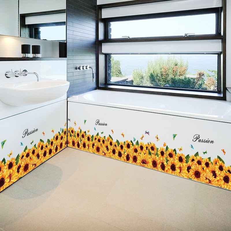 Pegatinas de pared de base de girasol para cocina y dormitorio, calcomanías de vinilo de PVC de 137x36cm, para decoración del hogar
