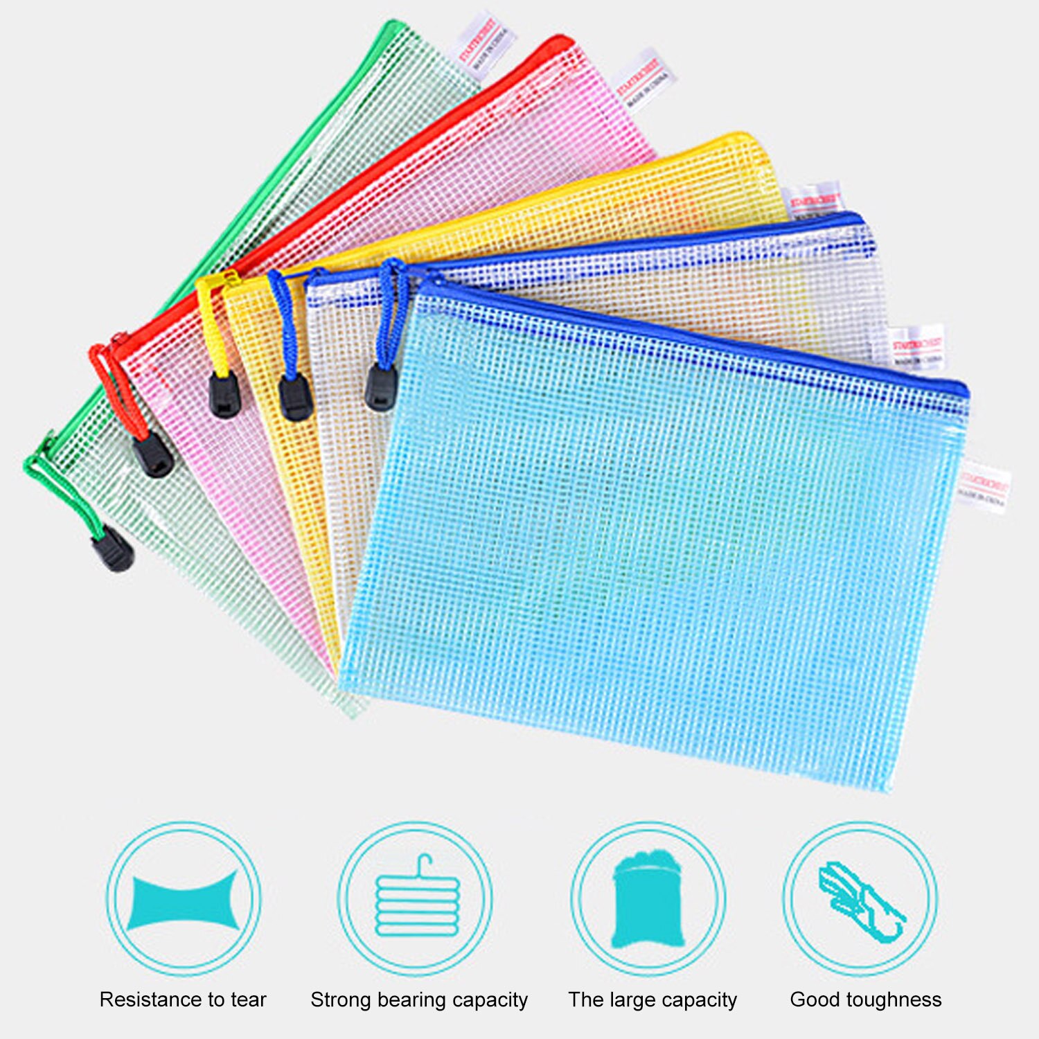 5pcs A4 Document Folder Mesh Documents Paper File Storage File Organizer with Zipper for Office School Students Supplies