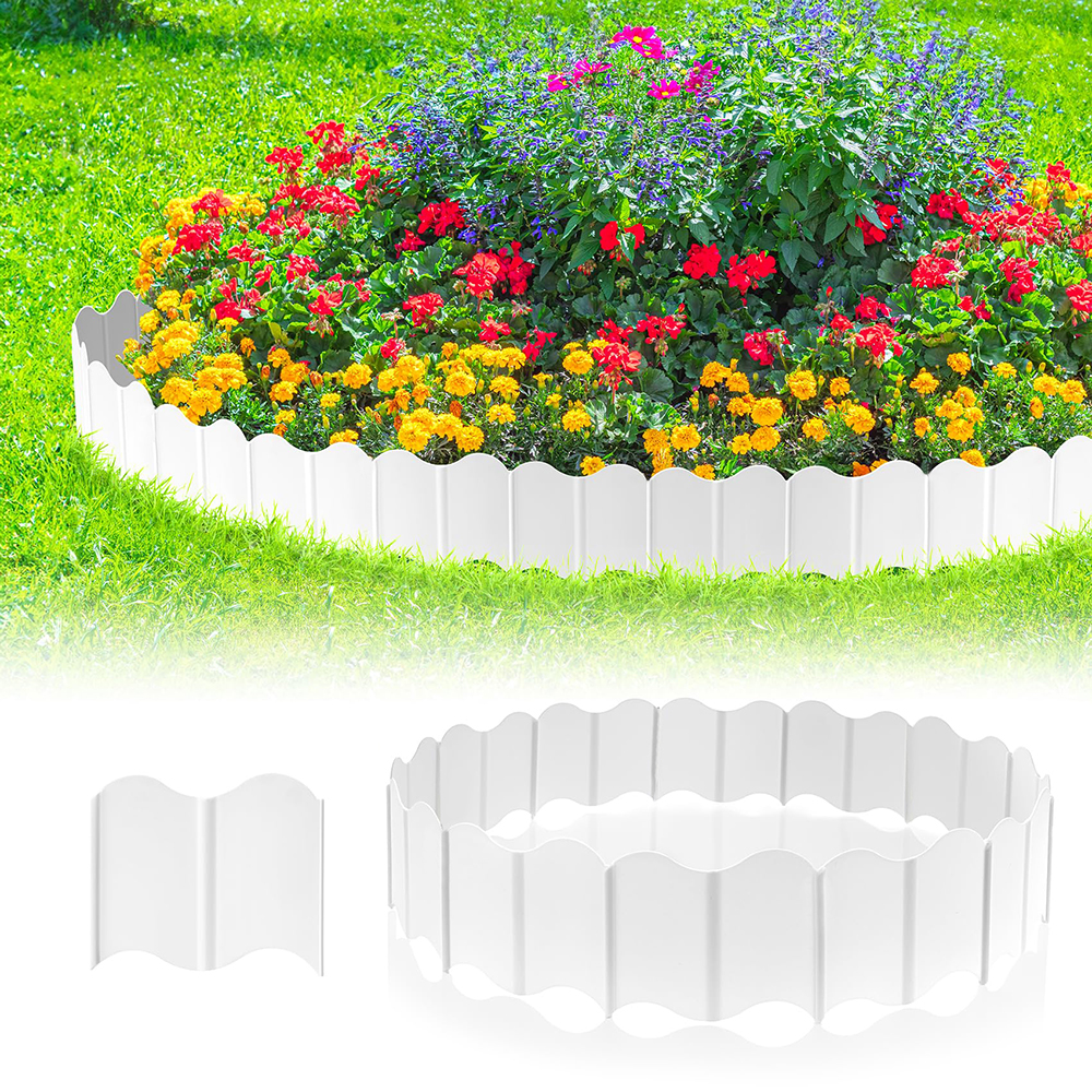 Garden Edging Borders Grass Lawn Fence Path Patio Interlocking Decorative Outdoor Barrier Landscape Edging for Yard Garden: WHITE