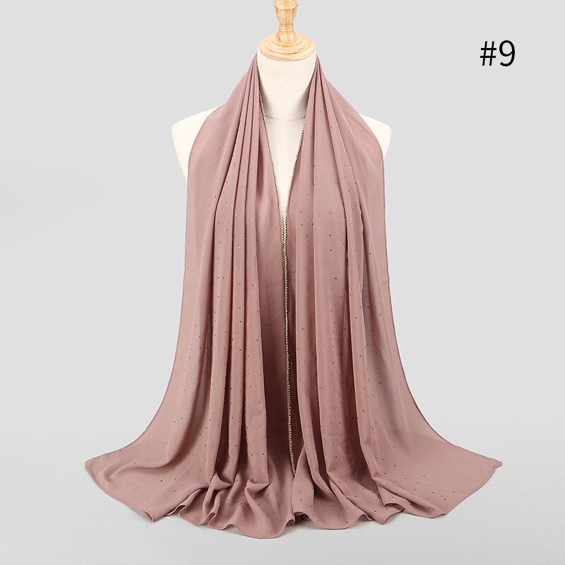75*180 cm zomer moslim chiffon hijab sjaal kralen hoofddoek islamitische lange hoofd sjaals foulard femme musulman: 9