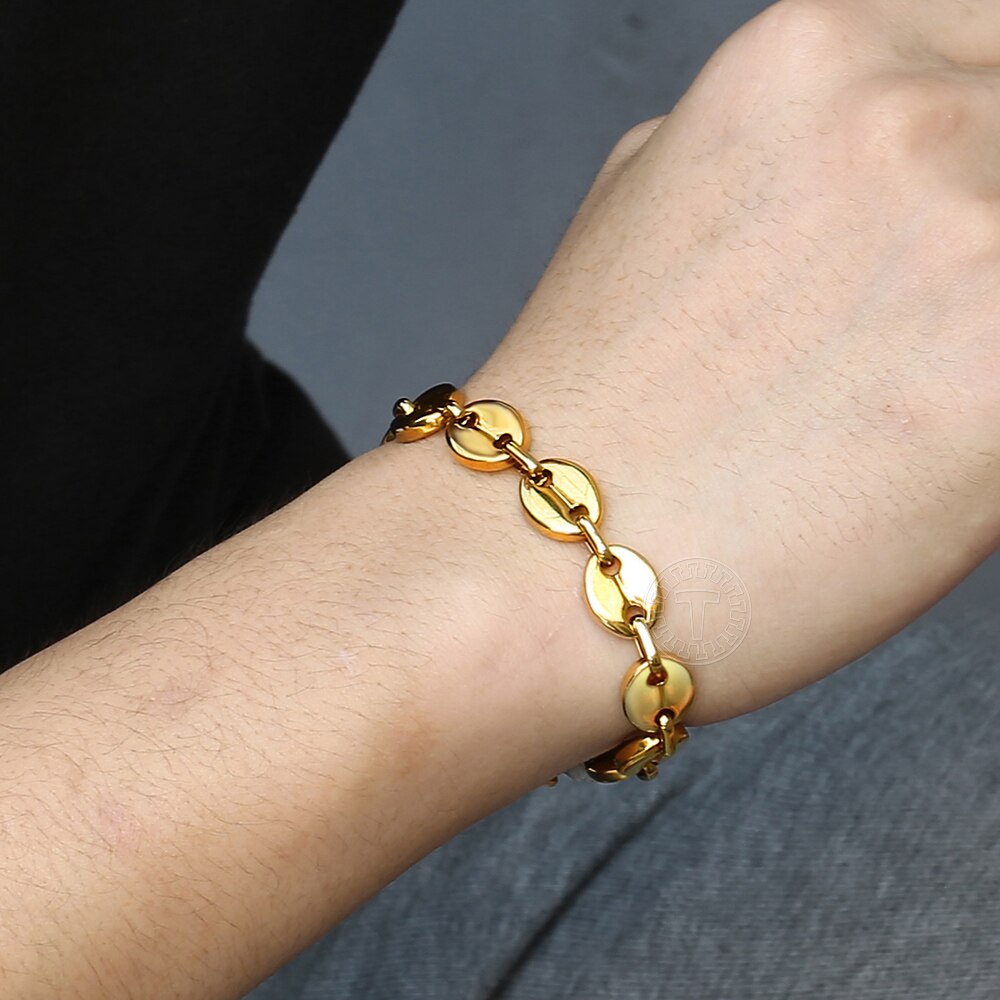 7/9/11mm Stainless Steel Coffee Beans Marina Link Chain Bracelet for Men Women Gold Silver Color Jewelry US Stock HKBM169