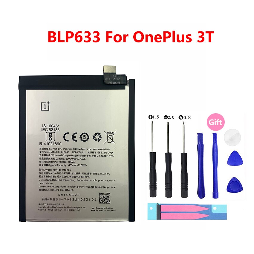 100% Batterie De Remplacement d'origine Pour OnePlus 1 + 1 2 3 3T 5 5T 6 6T 7 BLP571 BLP597 BLP613 BLP633 BLP637 BLP657 Batteries de Téléphone: BLP633 For OnePlus3T