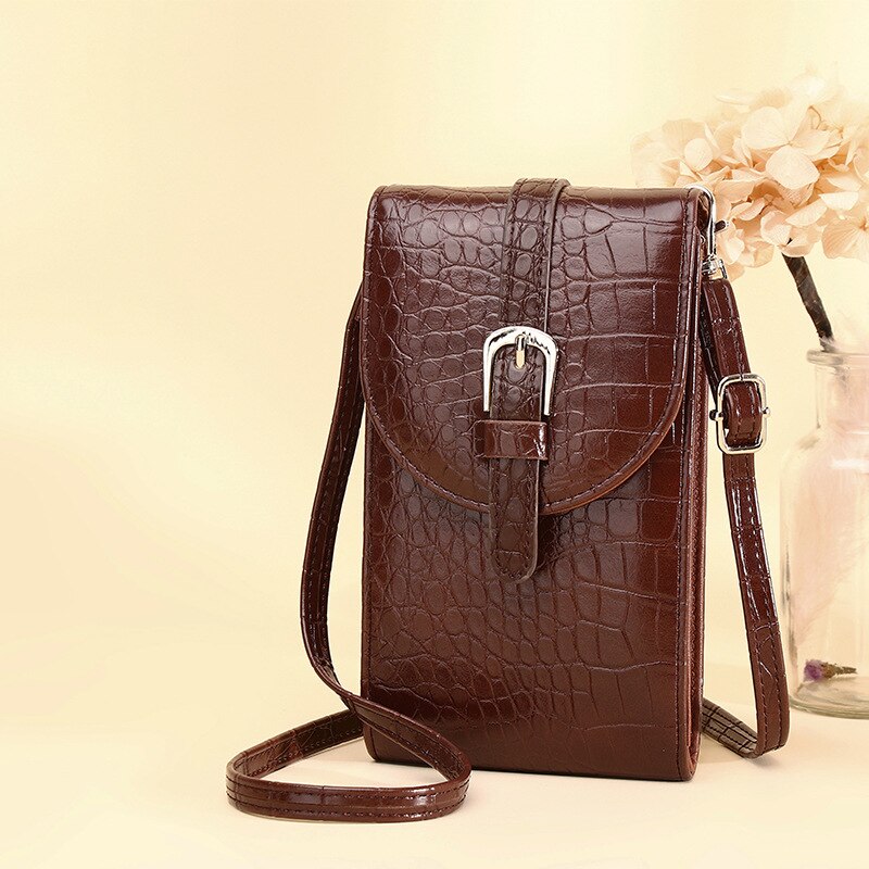 Mini crossbody tasker kvinder mobiltelefon taske dame pung blød læder klap kvindelig lille messenger skulder taske bolsa sac: Dk brun