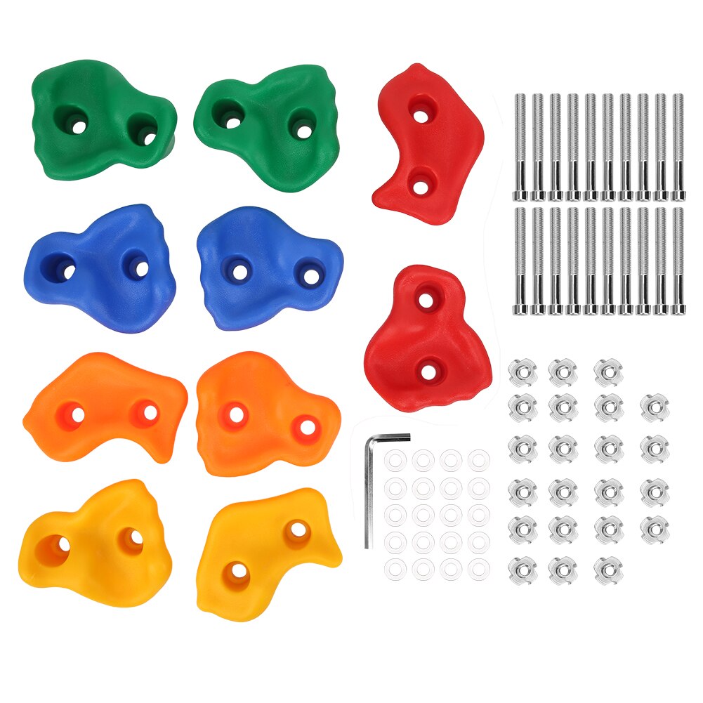 10Pcs Mixed Color Plastic Children Kids Rock Climbing Wood Wall Stones Hand Feet Holds Grip Kits With Screws