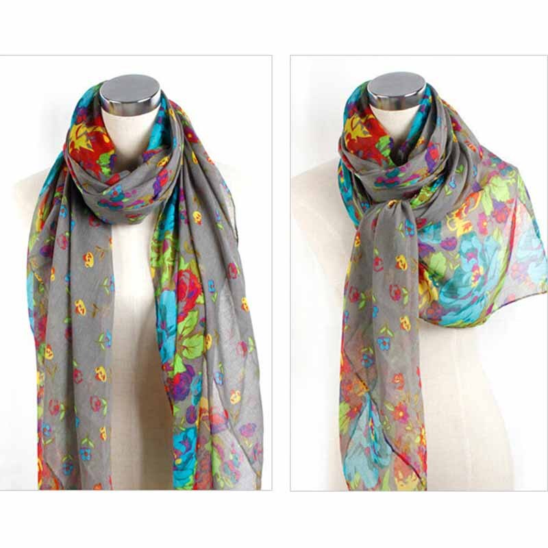 Ladies Floral Flower Scarf Beautiful Women Shawl Stole Wrap Scarves: Grey
