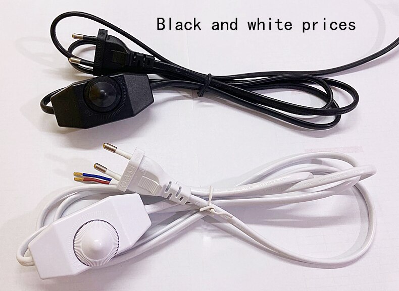 1.8M table lamp floor lamp switch dimmer wire, with cable US EU2 plug 110V/220v dimmable switch cable light controller: EU black white