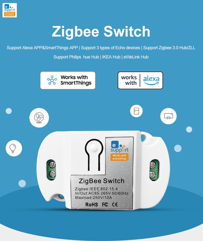 Smart Wireless Remote Switch Socket Smart Home Automation Remote Control Switch Relay Zigbee Switch/Alexa /Smart Home APP