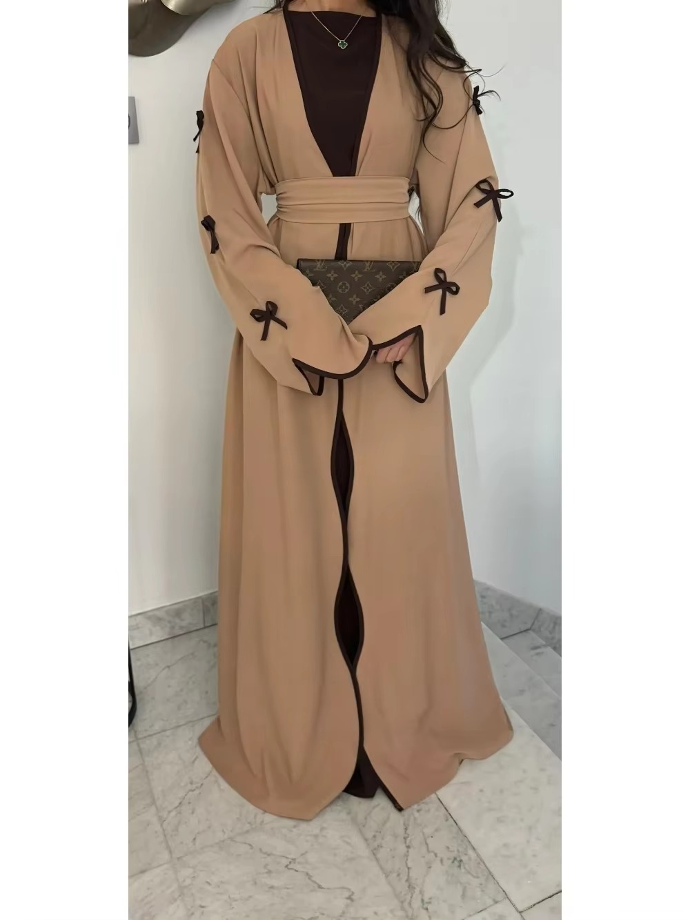 Turkije Dubai Arabische Moslim Vrouwen Jurk Boog Abaya Caftan Lace-up Bloemen Jurken Islamitische Pakistan Marokkaanse Kaftan Elgeant Gewaad: L / Goud