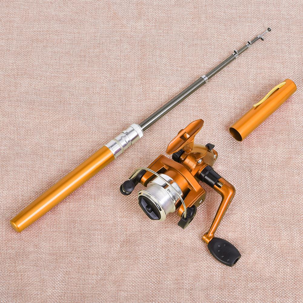 Mini caña de pescar telescópica portátil con mango de caña de pescar, plegable, con rueda de carrete, para pesca en ríos y lagos