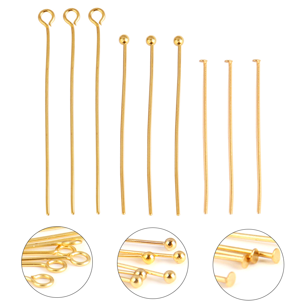 100 peças 15-50mm 316l pinos de joias de aço inoxidável pinos de cabeça plana para fazer jóias suprimentos bola headpins acessórios de pino de olho