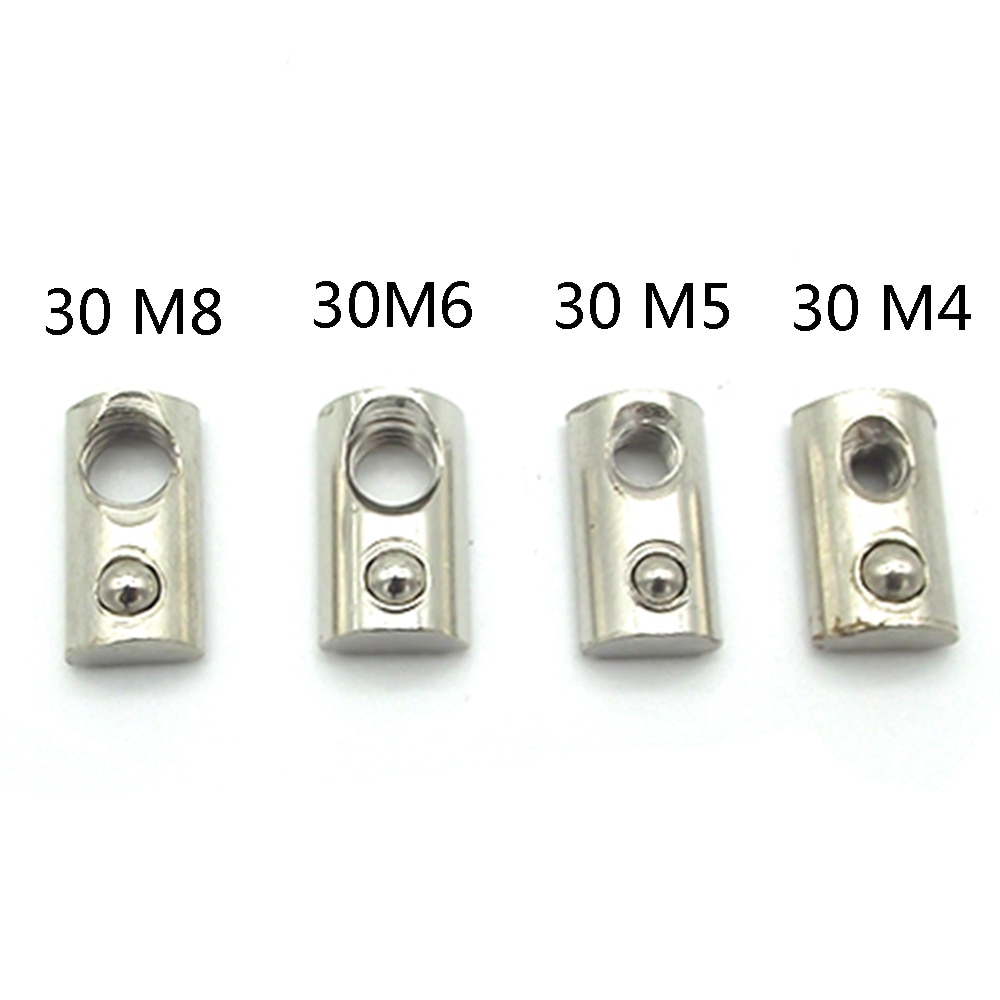 10PCS/lot Nickel plating 30 series Roll-in T Spring Nuts M4 M5 M6 M8 For 3030 Aluminum Profiles