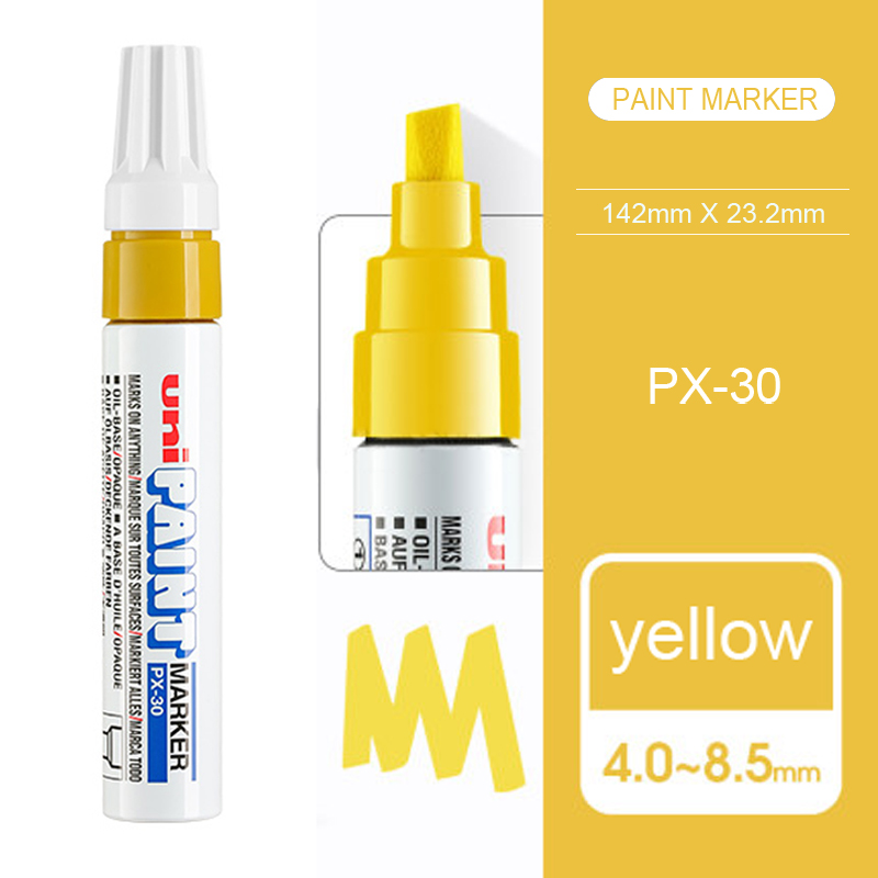7pcs Japan UNI PX-30 Paint Pen Thick Word Wide Touch Up Pen Notes Industrial Pen Oblique Head Thick Oily Pen Permanent Marker: Yellow