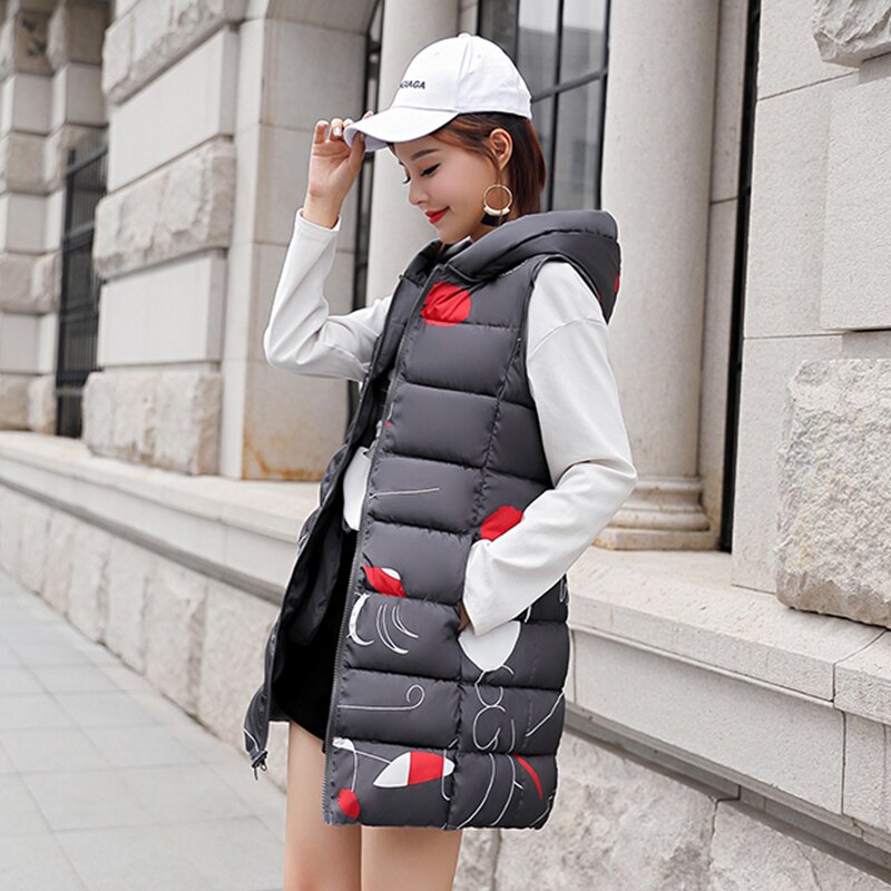 Winter Long Puffer Vest Cotton Padded Korean Style Slim Plus Size Hooded Both Sides Can Be Wear Casual Chalecos Para Mujer