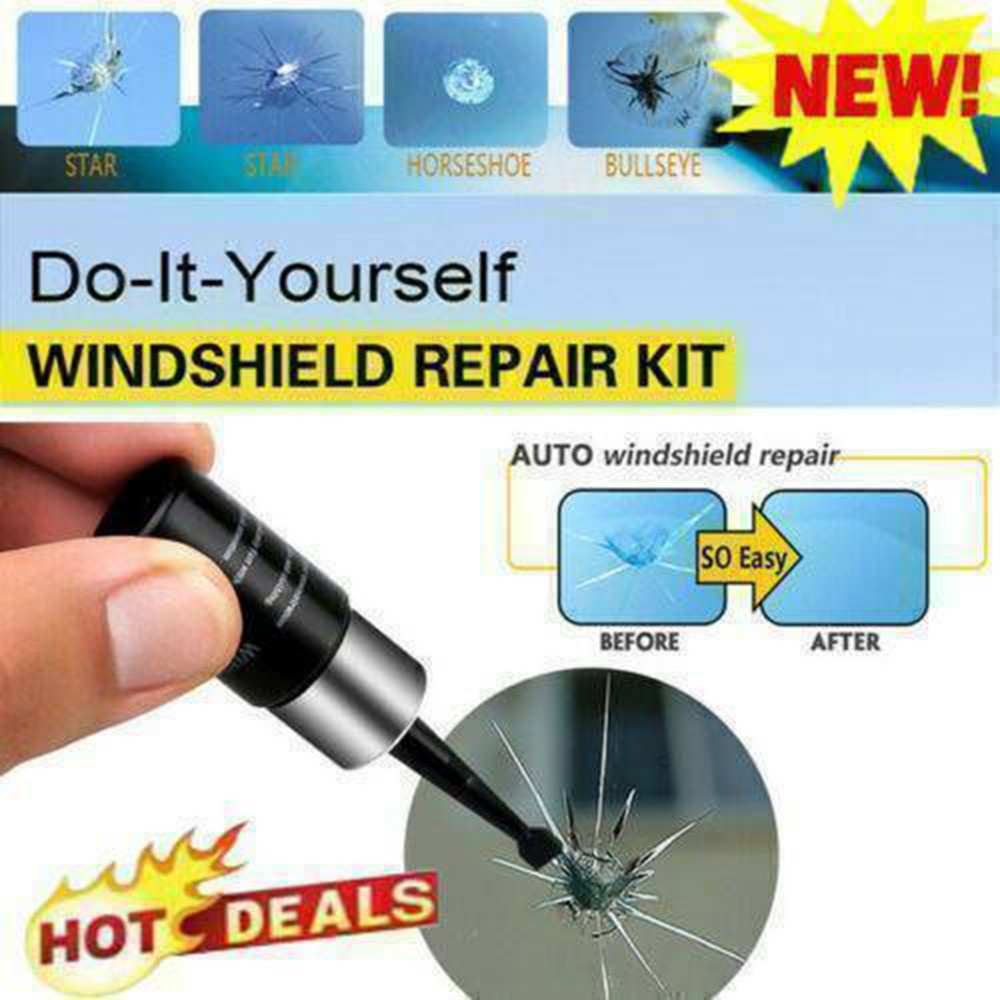 2 st bil fordonsglas reparationsvätska kit fönster spricka chip reparationsverktyg set