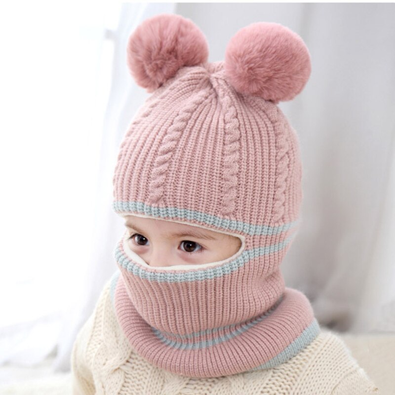 Bébé hiver chapeau pompon enfants tricoté chapeaux bébé filles garçons chapeau avec doublure en polaire chaude chapeaux pour enfants filles chapeaux d'hiver: style A-pink