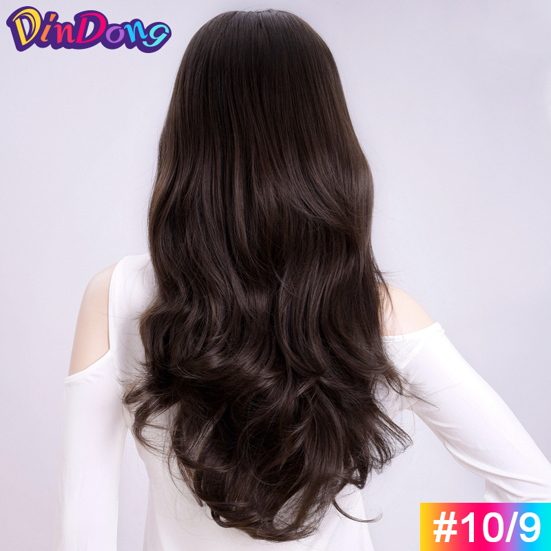 Dindong 24 "Wave 3/4 Dames Half Pruik Haar Synthetische Pruiken Met Kam Op Een Mesh Head Cap Clip In haarverlenging: 10-9