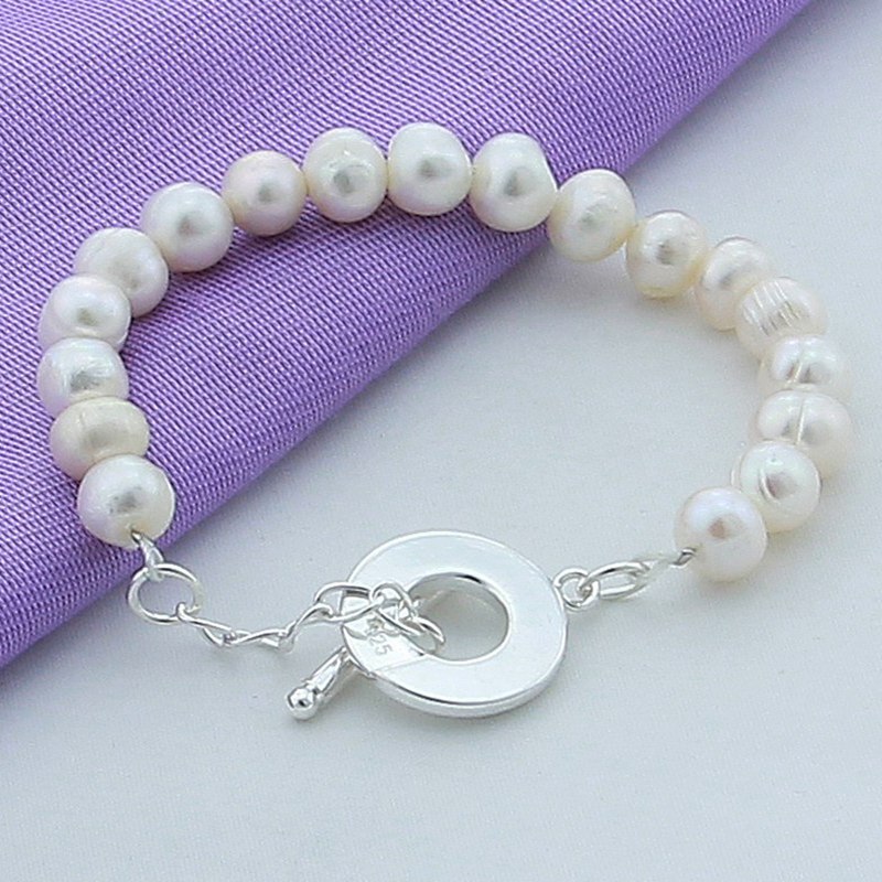 New 925 silver bracelet natural freshwater pearl women's bracelet for wedding jewelry