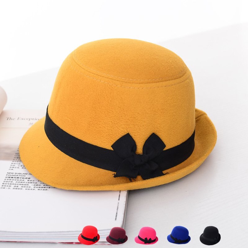 Women Girl Retro Bowknot Beach Felt Wool Fedora Hats Bowler Derby Baseball Caps ZM14s
