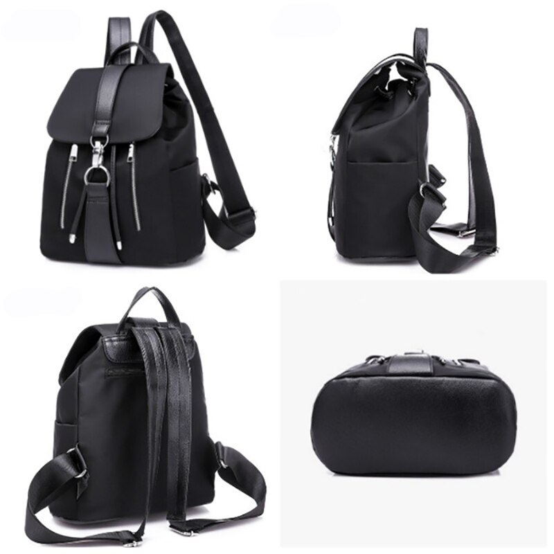 Women Backpack School Bags For Teenager Girls Nylon Zipper Lock Black Femme Mochila Female Backpack Sac A Dos