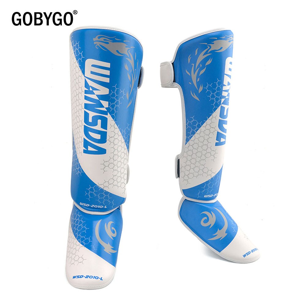 GOBYGO Ein Paar High PU Leder Boxen Shin Guards Knöchel Schutz MMA Muay Thai Training Bein Wärmer Treten shin Schutz