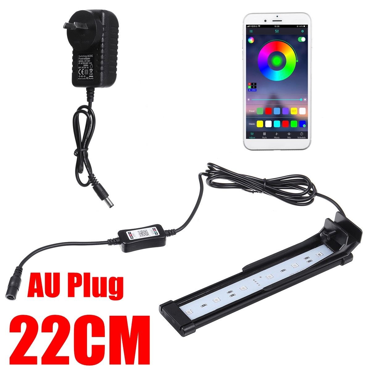 Aquarium Angeln LED Beleuchtung bluetooth APP Regler Aquarium Licht für Aquarium AC110V-240V 22-72cm: 22CM AU Stecker