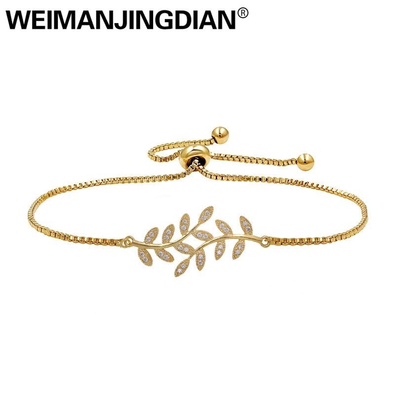 Weimanjingdian bladform kubikk zirconia cz bolo armbånd i måke / sølv farge belagt