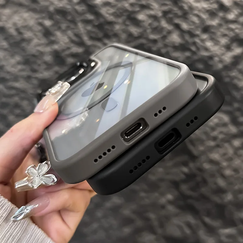 Magnetic Shockproof Phone Case For iPhone 11 12 13 14 15 Pro Max Plus Magsafe Funda Lens Film Stand With Glass Lens Protection