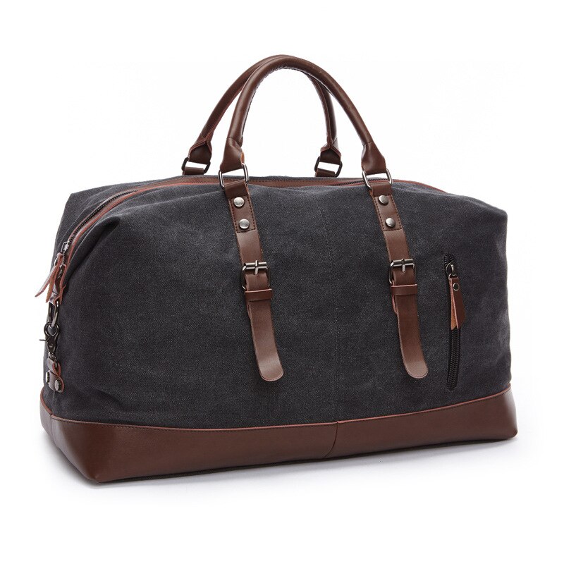 Markroyal mænd rejsetasker medium stor kapacitet bagage tasker lærred læder rejsetasker skuldertasker: Sort 8655 medium