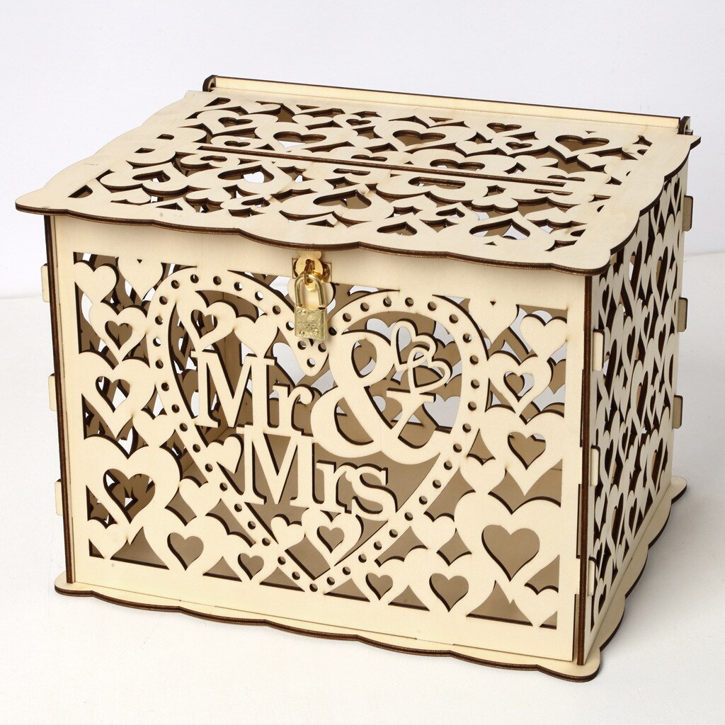 Diy Wooden Card Box For Mr. And Mrs. Wedding Supplies Sign-in Box Wooden Wedding Card Box