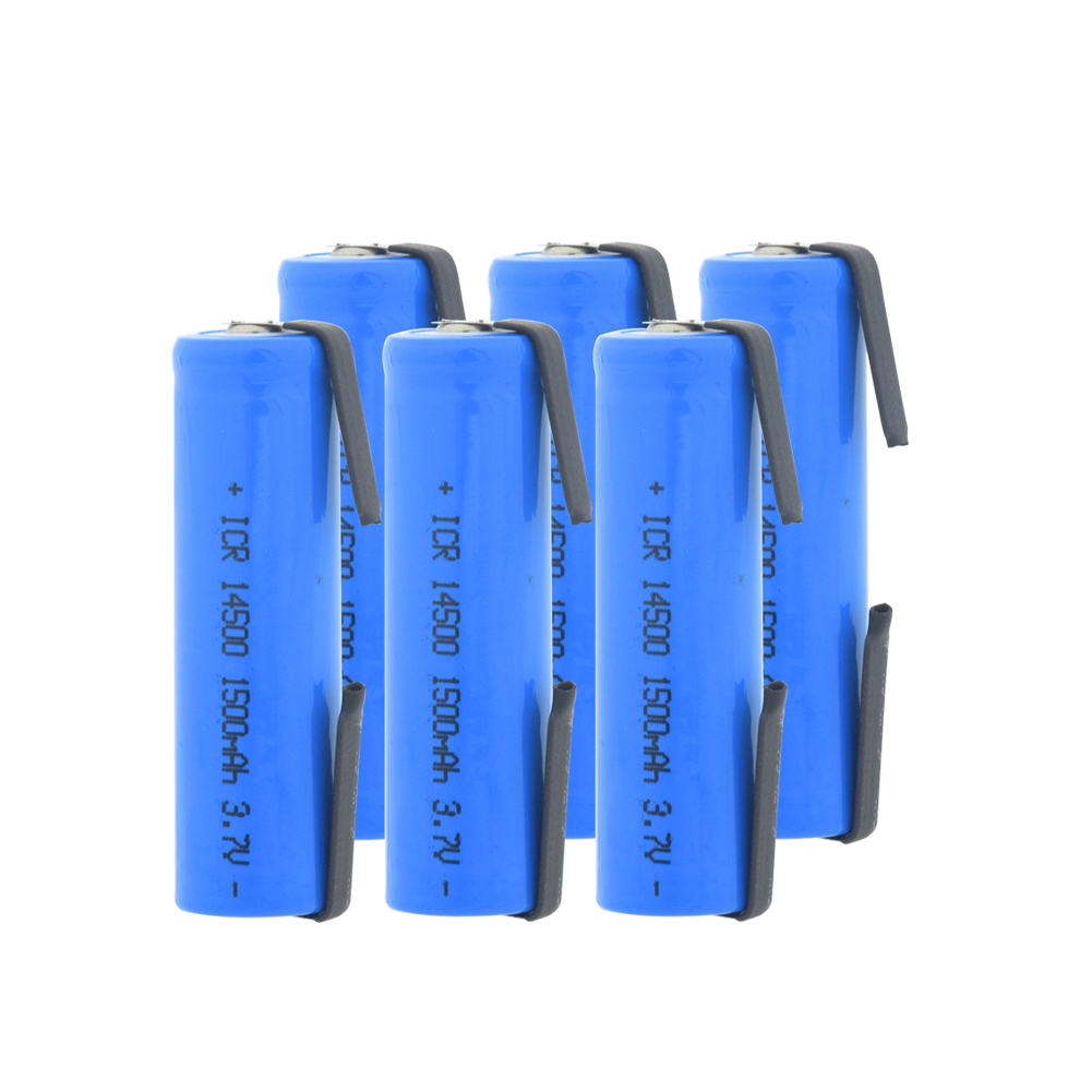 ICR 14500 Batteria Al Litio 3.7V 1500mAh Batterie Ricaricabili di Saldatura Nichel Copriletto batterie Per LED Torcia Della Torcia Elettrica: 6 PCS