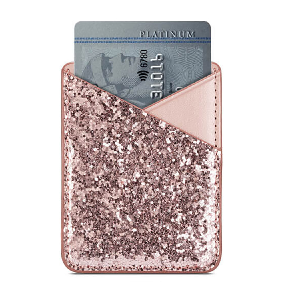 Self-adhesive Sequin Decoration Practical Purse Stick On Phone Mini Credit Pocket Card Holder Business Wallet Ultra Slim