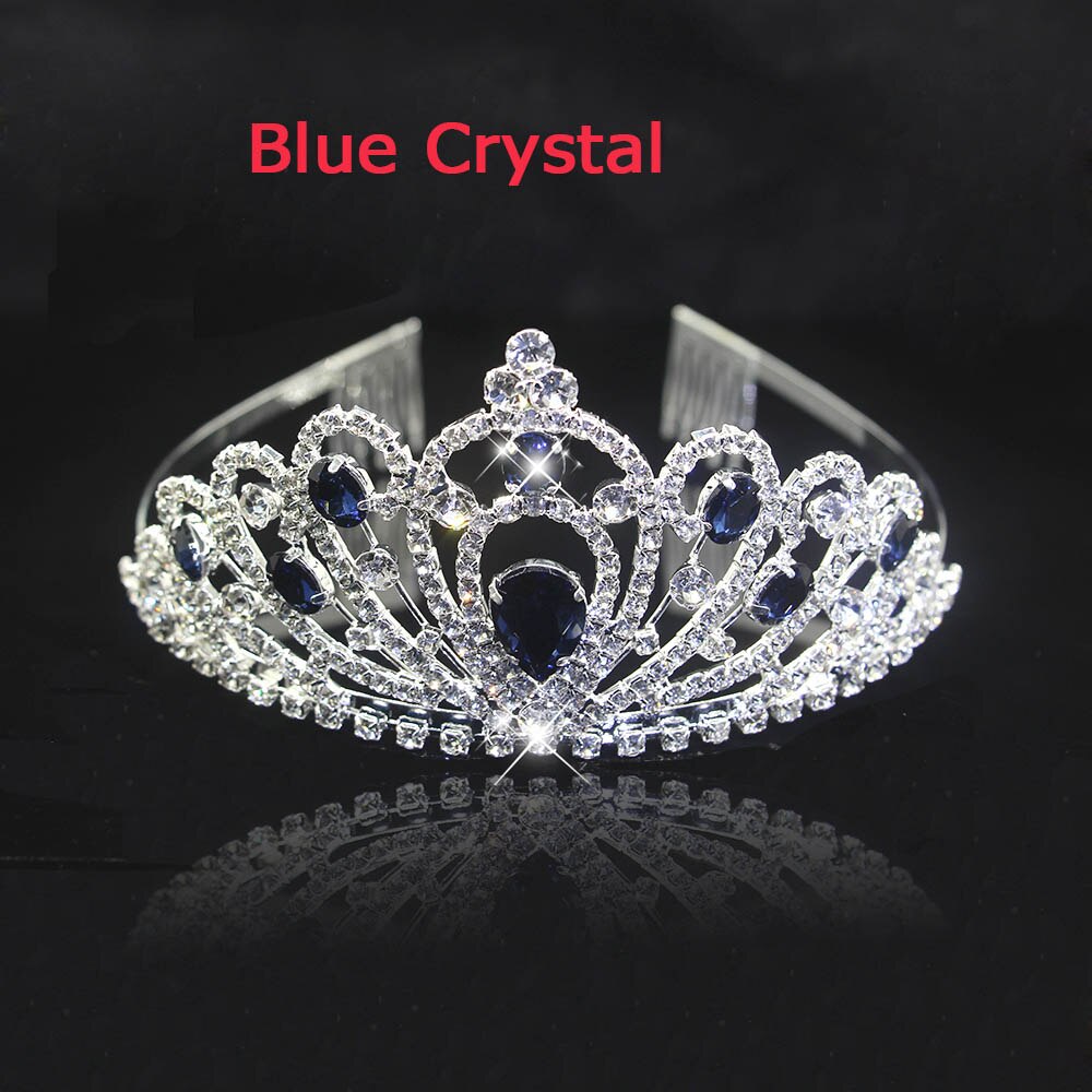 AINAMEISI 5 colors Crystal Tiaras Hair Accessories Gold Crowns Girls Headpiece Wedding Bridal Crown Hair Jewelry: silver Blue