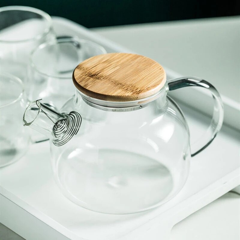 1l/1.8 l gennemsigtig borosilikatglas tekande varmebestandig stor klar tekande blomster te sæt puer kedel kop kontor hjemmeværktøj