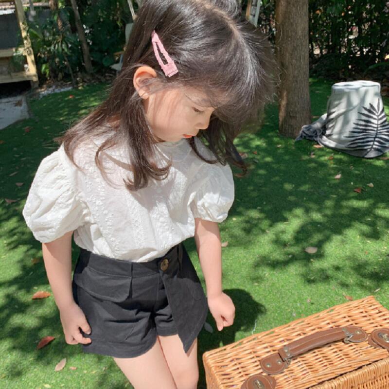 Blusa de encaje blanca para niñas, camisa de manga corta con farol para bebés, Verano