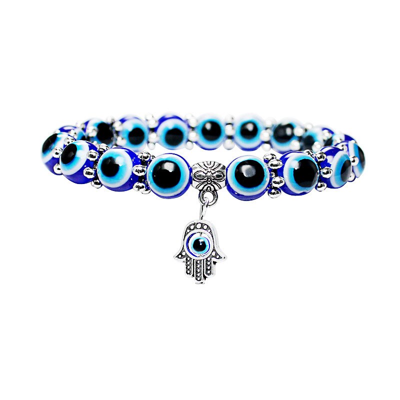 Blue Turkije Evil Eye Kralen Charm Armbanden Voor Vrouwen Mannen Fatima Hand Elastische Armband Sieraden